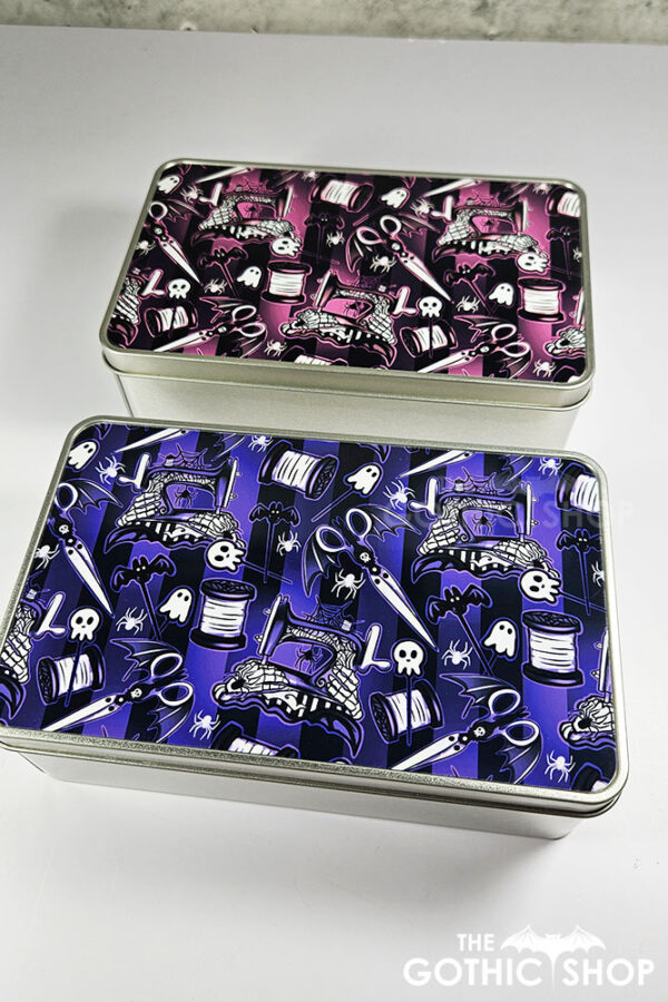 sew magical bright pink stripe gothic keepsake rectangular tin