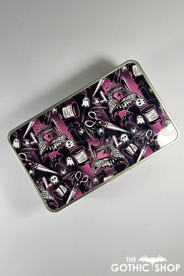 sew magical bright pink stripe gothic keepsake rectangular tin