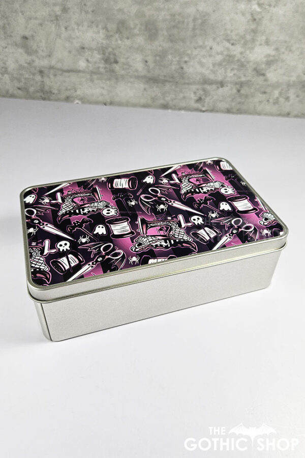 sew magical bright pink stripe gothic keepsake rectangular tin