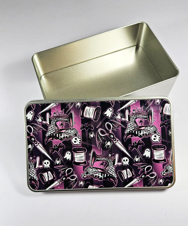 sew magical bright pink stripe gothic keepsake rectangular tin