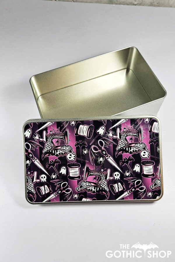sew magical bright pink stripe gothic keepsake rectangular tin