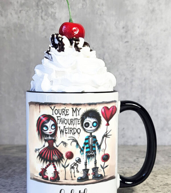 personalised favourite weirdo skeleton couple mug gift