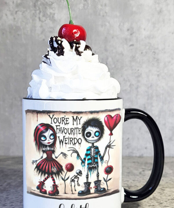 personalised favourite weirdo skeleton couple mug gift