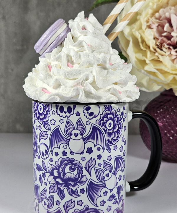 spooky porcelain purple bats & flowers gothic mug