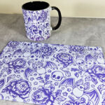 spooky porcelain purple bats & flowers gothic mug