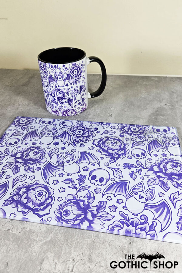 spooky porcelain purple bats & flowers gothic mug