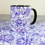 spooky porcelain purple bats & flowers gothic mug