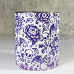 spooky porcelain purple bats & flowers gothic mug