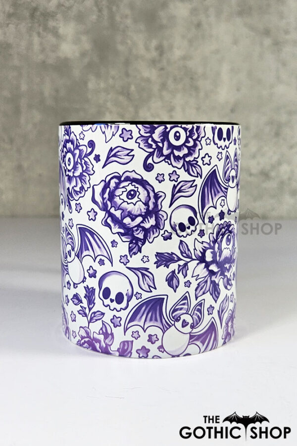 spooky porcelain purple bats & flowers gothic mug