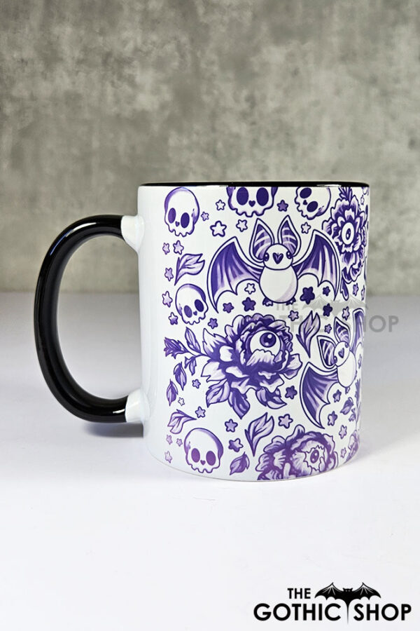 spooky porcelain purple bats & flowers gothic mug