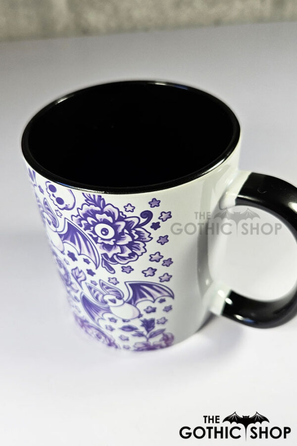 spooky porcelain purple bats & flowers gothic mug