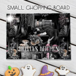 cottagecore grey tabby cat coffin bookshelves bookish glass chopping board or worktop protector