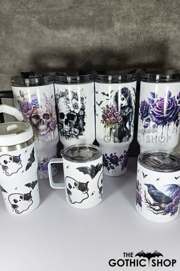 bleeding purple roses gothic print large 40oz tumbler stanley style cup