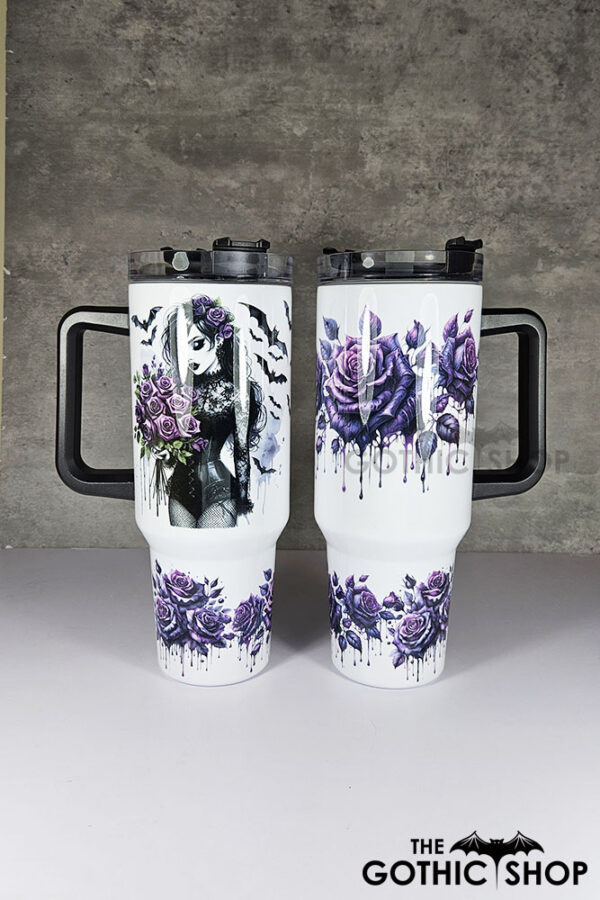 bleeding purple roses gothic print large 40oz tumbler stanley style cup