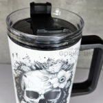 flower skull black white gothic large 40oz tumbler stanley style cup