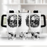 flower skull black white gothic large 40oz tumbler stanley style cup