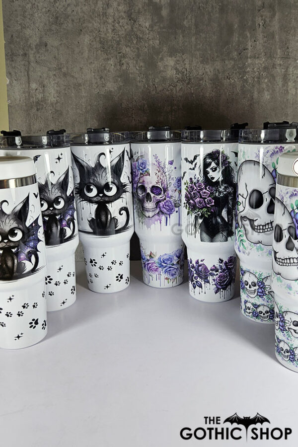 skull purple roses gothic print large 40oz tumbler stanley style cup second