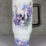 skull purple roses gothic print large 40oz tumbler stanley style cup second