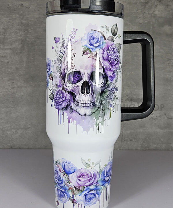 skull purple roses gothic print large 40oz tumbler stanley style cup second