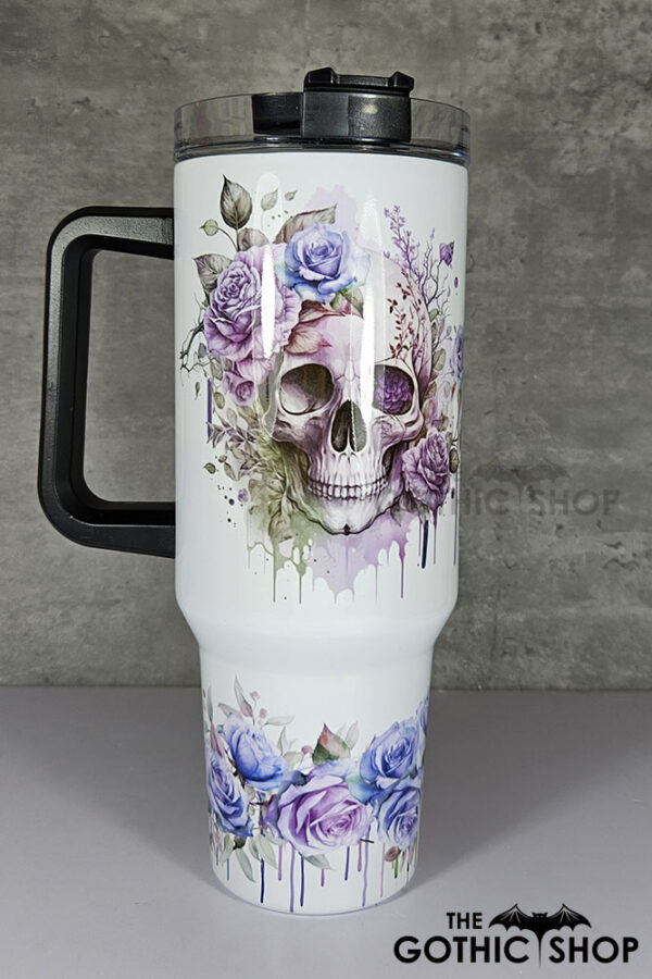 skull purple roses gothic print large 40oz tumbler stanley style cup second