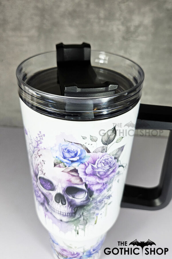 skull purple roses gothic print large 40oz tumbler stanley style cup second