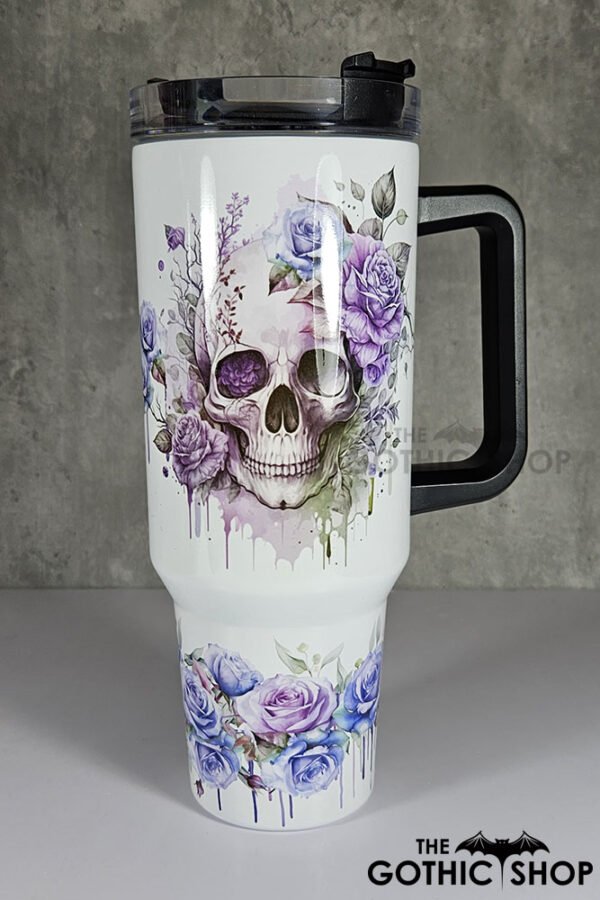 skull purple roses gothic print large 40oz tumbler stanley style cup second