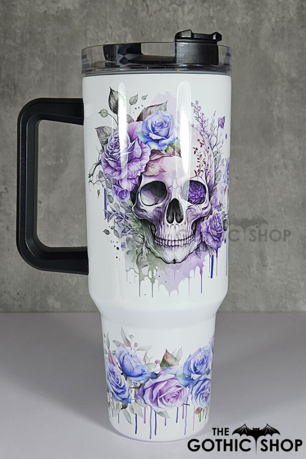 skull purple roses gothic print large 40oz tumbler stanley style cup second