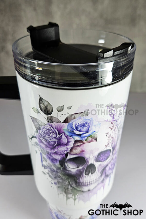 skull purple roses gothic print large 40oz tumbler stanley style cup second