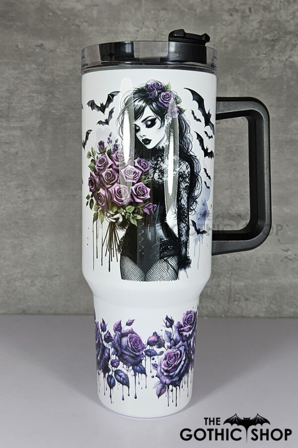 goth lady purple roses gothic large 40oz tumbler stanley style cup