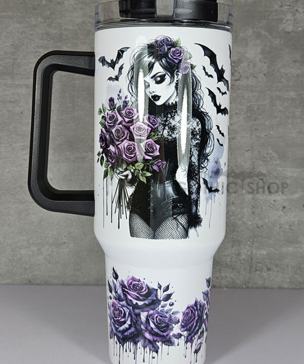 goth lady purple roses gothic large 40oz tumbler stanley style cup
