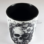 flower skull black & white pen or makeup brush pot