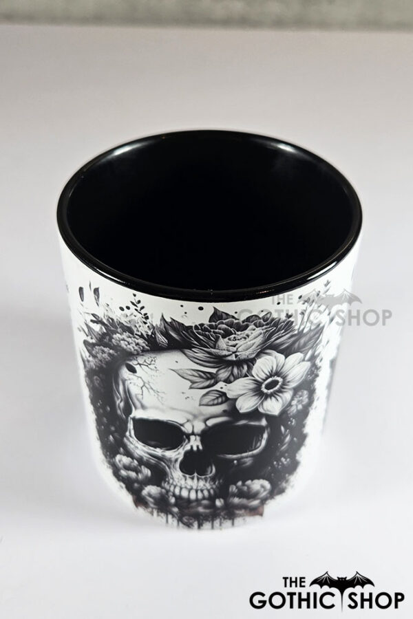 flower skull black & white pen or makeup brush pot