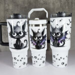 drippy spooky black cat gothic large 40oz tumbler stanley style cup