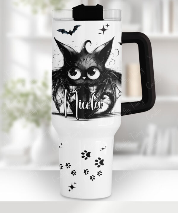 spooky black batty cat gothic large 40oz tumbler stanley style cup