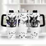 spooky black batty cat gothic large 40oz tumbler stanley style cup