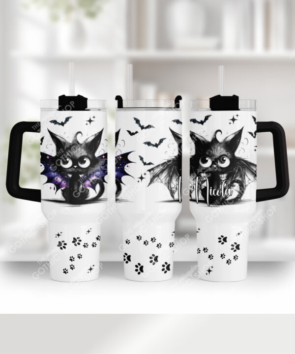 spooky black batty cat gothic large 40oz tumbler stanley style cup