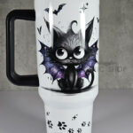 spooky black batty cat gothic large 40oz tumbler stanley style cup second