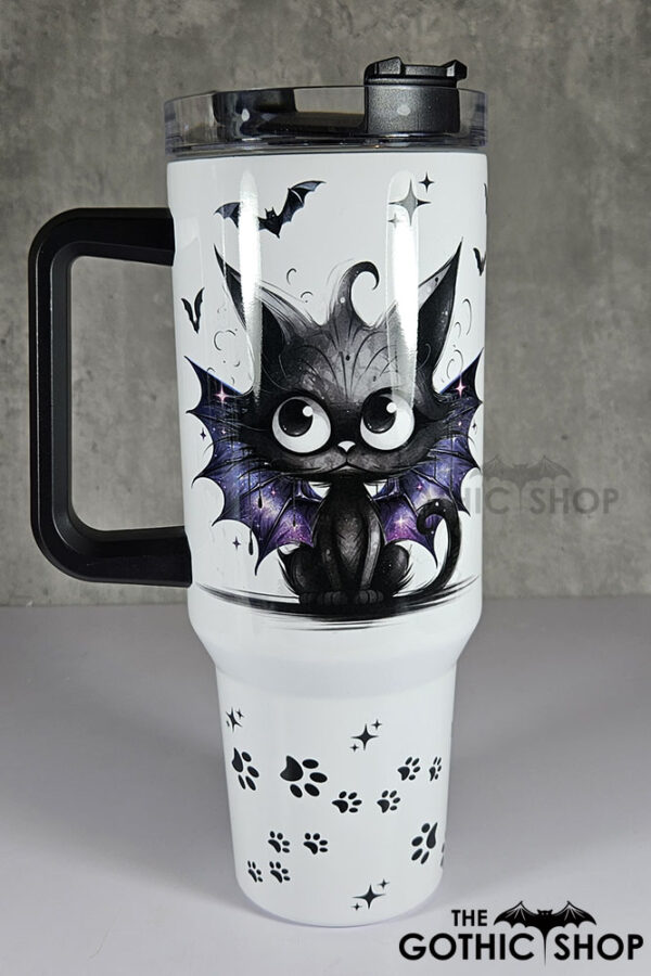 spooky black batty cat gothic large 40oz tumbler stanley style cup second