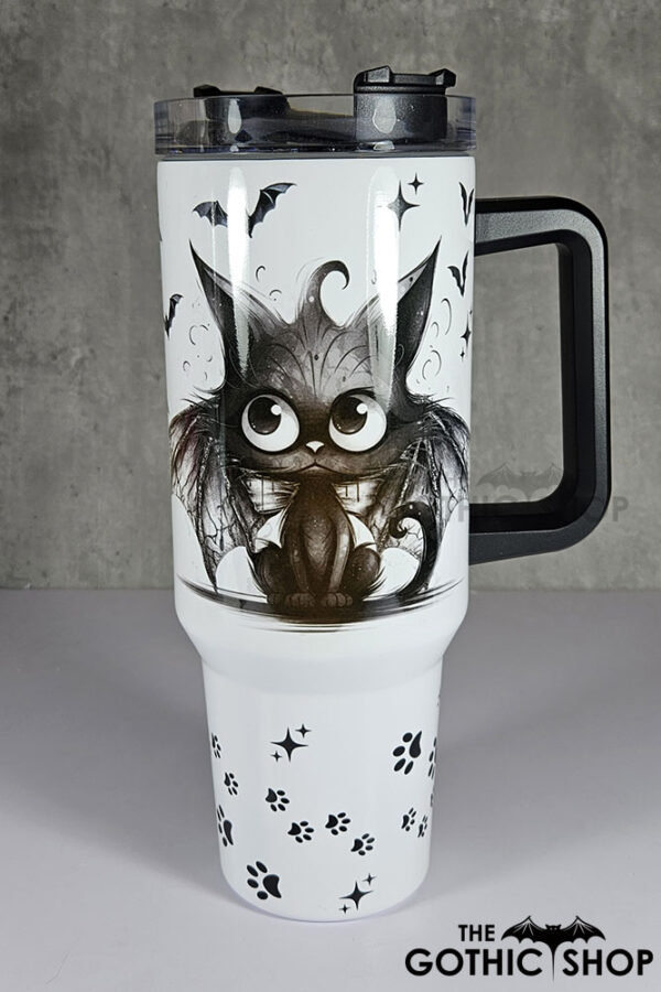 spooky black batty cat gothic large 40oz tumbler stanley style cup second