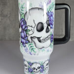 happy skulls & purple flowers gothic large 40oz tumbler stanley style cup