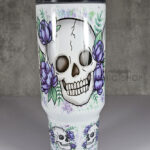 happy skulls & purple flowers gothic large 40oz tumbler stanley style cup