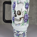 happy skulls & purple flowers gothic large 40oz tumbler stanley style cup