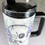 happy skulls & purple flowers gothic large 40oz tumbler stanley style cup