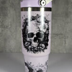 flower skull black & white 30oz gothic lavender purple travel tumbler