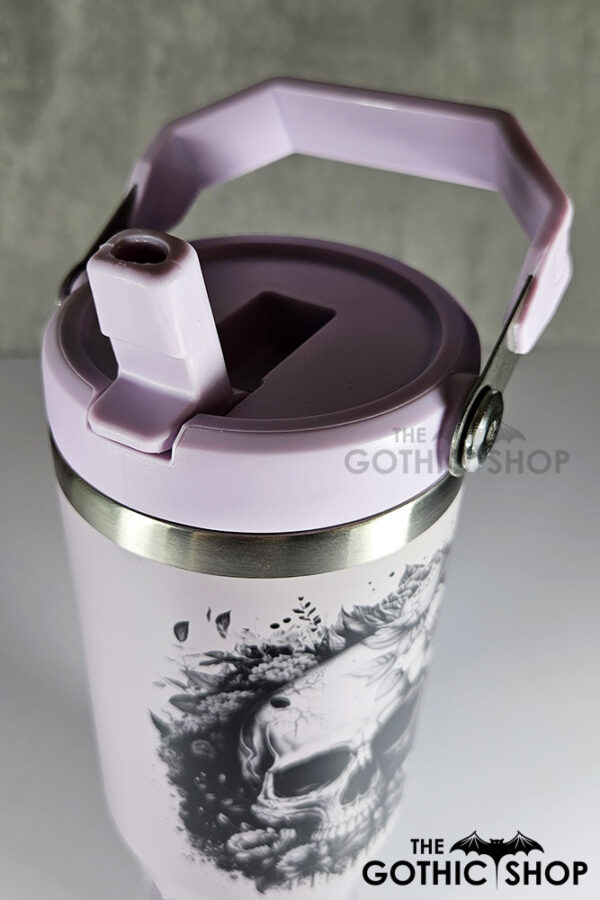 flower skull black & white 30oz gothic lavender purple travel tumbler