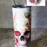 skull & pink roses gothic 20oz straight tumbler with option to personalise