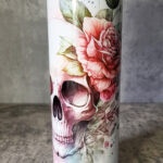 skull & pink roses gothic 20oz straight tumbler with option to personalise