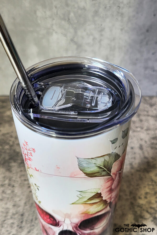 skull & pink roses gothic 20oz straight tumbler with option to personalise