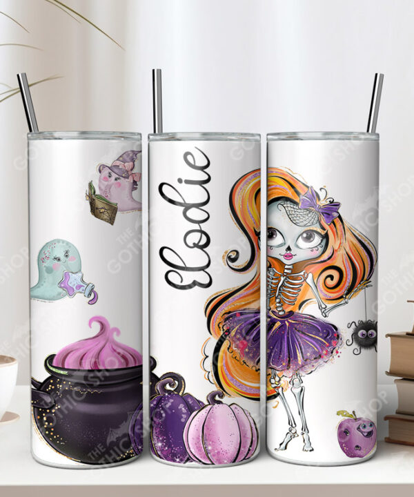 skeleton lady & cauldron 20oz straight tumbler with option to personalise