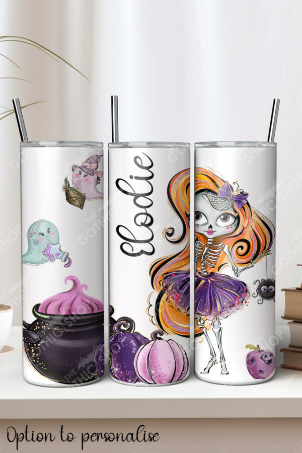 skeleton lady & cauldron 20oz straight tumbler with option to personalise